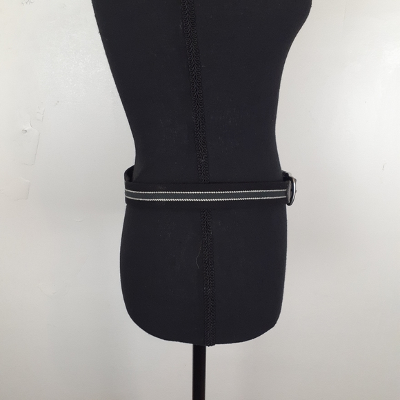 Black Gray White Striped Leather Fabric Belt - Picture 2 of 7